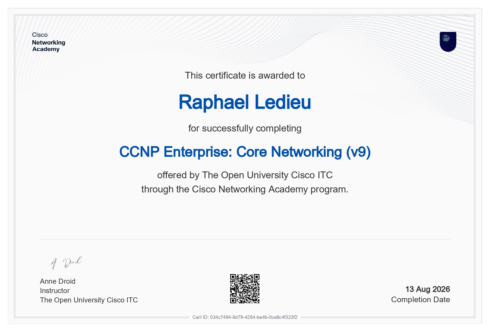 Certification CCNP Enterprise: Core Networking - Cisco Networking Academy